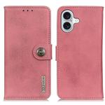 For iPhone 16 Plus KHAZNEH Cowhide Texture Horizontal Flip Leather Phone Case(Pink)