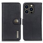 For iPhone 16 Pro KHAZNEH Cowhide Texture Horizontal Flip Leather Phone Case(Black)