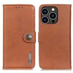 For iPhone 16 Pro Max KHAZNEH Cowhide Texture Horizontal Flip Leather Phone Case(Brown)