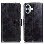 For iPhone 16 Retro Crazy Horse Texture Horizontal Flip Leather Phone Case(Black)