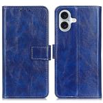 For iPhone 16 Retro Crazy Horse Texture Horizontal Flip Leather Phone Case(Blue)