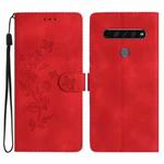 For LG K51S Flower Butterfly Embossing Pattern Leather Phone Case(Red)