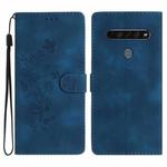 For LG K61 Flower Butterfly Embossing Pattern Leather Phone Case(Blue)