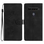 For LG K61 Flower Butterfly Embossing Pattern Leather Phone Case(Black)
