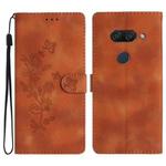 For LG K50 / Q60 Flower Butterfly Embossing Pattern Leather Phone Case(Brown)