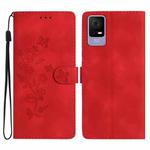 For TCL 405 / 406 / 408 Flower Butterfly Embossing Pattern Leather Phone Case(Red)