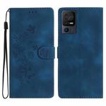 For TCL 40 SE Flower Butterfly Embossing Pattern Leather Phone Case(Blue)