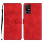 For TCL 40 SE Flower Butterfly Embossing Pattern Leather Phone Case(Red)