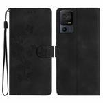 For TCL 40 SE Flower Butterfly Embossing Pattern Leather Phone Case(Black)