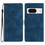 For Google Pixel 8 Flower Butterfly Embossing Pattern Leather Phone Case(Blue)