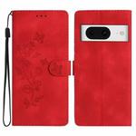 For Google Pixel 8 Flower Butterfly Embossing Pattern Leather Phone Case(Red)