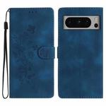 For Google Pixel 8 Pro Flower Butterfly Embossing Pattern Leather Phone Case(Blue)