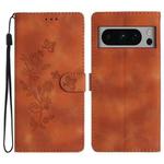 For Google Pixel 8 Pro Flower Butterfly Embossing Pattern Leather Phone Case(Brown)