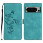 For Google Pixel 8 Pro Flower Butterfly Embossing Pattern Leather Phone Case(Sky Blue)