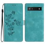 For Google Pixel 7a Flower Butterfly Embossing Pattern Leather Phone Case(Sky Blue)