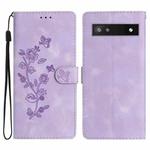 For Google Pixel 7a Flower Butterfly Embossing Pattern Leather Phone Case(Purple)