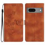 For Google Pixel 7 Flower Butterfly Embossing Pattern Leather Phone Case(Brown)