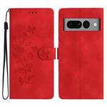 For Google Pixel 7 Pro Flower Butterfly Embossing Pattern Leather Phone Case(Red)