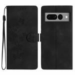 For Google Pixel 7 Pro Flower Butterfly Embossing Pattern Leather Phone Case(Black)