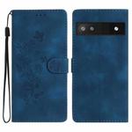 For Google Pixel 6a Flower Butterfly Embossing Pattern Leather Phone Case(Blue)