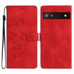 For Google Pixel 6a Flower Butterfly Embossing Pattern Leather Phone Case(Red)