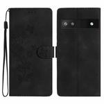 For Google Pixel 6a Flower Butterfly Embossing Pattern Leather Phone Case(Black)