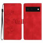 For Google Pixel 6 Flower Butterfly Embossing Pattern Leather Phone Case(Red)