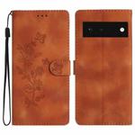 For Google Pixel 6 Flower Butterfly Embossing Pattern Leather Phone Case(Brown)