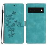 For Google Pixel 6 Flower Butterfly Embossing Pattern Leather Phone Case(Sky Blue)