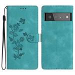 For Google Pixel 6 Pro Flower Butterfly Embossing Pattern Leather Phone Case(Sky Blue)