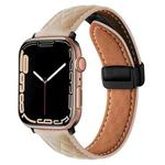 For Apple Watch Ultra 49mm Folding Buckle Rhombus Leather Watch Band(Apricot)