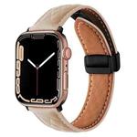 For Apple Watch 7 45mm Folding Buckle Rhombus Leather Watch Band(Apricot)