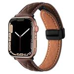 For Apple Watch SE 40mm Folding Buckle Rhombus Leather Watch Band(Coffee)