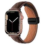 For Apple Watch 5 44mm Folding Buckle Rhombus Leather Watch Band(Coffee)