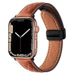 For Apple Watch SE 2023 44mm Folding Buckle Rhombus Leather Watch Band(Brown)