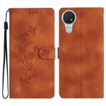 For Nokia 6.2 / 7.2 Flower Butterfly Embossing Pattern Leather Phone Case(Brown)