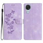 For Nokia 6.2 / 7.2 Flower Butterfly Embossing Pattern Leather Phone Case(Purple)