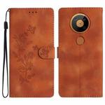 For Nokia 5.4 Flower Butterfly Embossing Pattern Leather Phone Case(Brown)