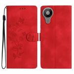 For Nokia 5.3 Flower Butterfly Embossing Pattern Leather Phone Case(Red)