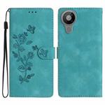 For Nokia 5.3 Flower Butterfly Embossing Pattern Leather Phone Case(Sky Blue)