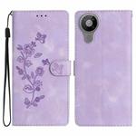 For Nokia 5.3 Flower Butterfly Embossing Pattern Leather Phone Case(Purple)