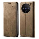 For vivo X100 Denim Texture Flip Leather Phone Case(Khaki)