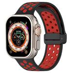 For Apple Watch Ultra 49mm Magnetic Buckle Silicone Watch Band(Black Red)