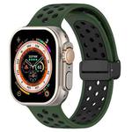 For Apple Watch Ultra 49mm Magnetic Buckle Silicone Watch Band(Army Green Black)