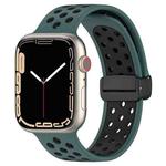 For Apple Watch 8 41mm Magnetic Buckle Silicone Watch Band(Olive Black)