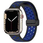 For Apple Watch 8 41mm Magnetic Buckle Silicone Watch Band(Black Blue)