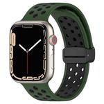 For Apple Watch 8 41mm Magnetic Buckle Silicone Watch Band(Army Green Black)