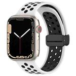 For Apple Watch 8 45mm  Magnetic Buckle Silicone Watch Band(White Black)