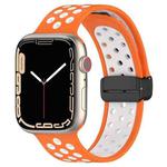 For Apple Watch 8 45mm  Magnetic Buckle Silicone Watch Band(Orange White)