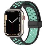 For Apple Watch SE 2022 44mm Magnetic Buckle Silicone Watch Band(Black Cyan)